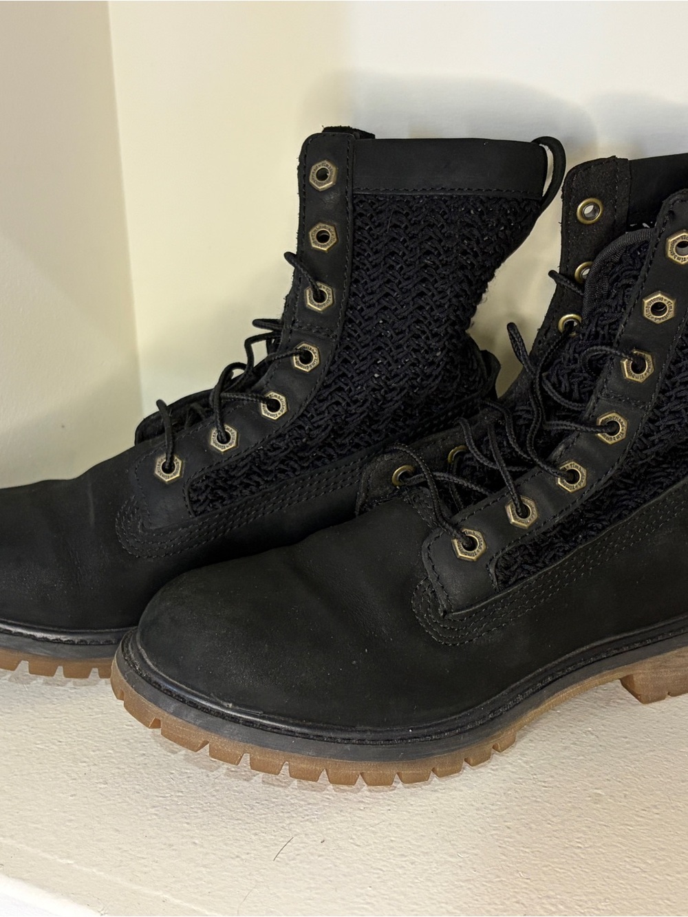 Timberland Black Authentics Open Weave Crochet Boots - Women's 6.5